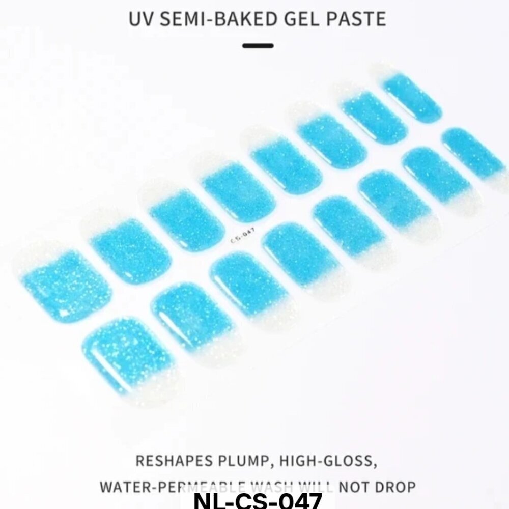 🖤 3/$12 Blue French Glitter Full Nail 16 Semi Cured Gel Nails - Needs UV Curing